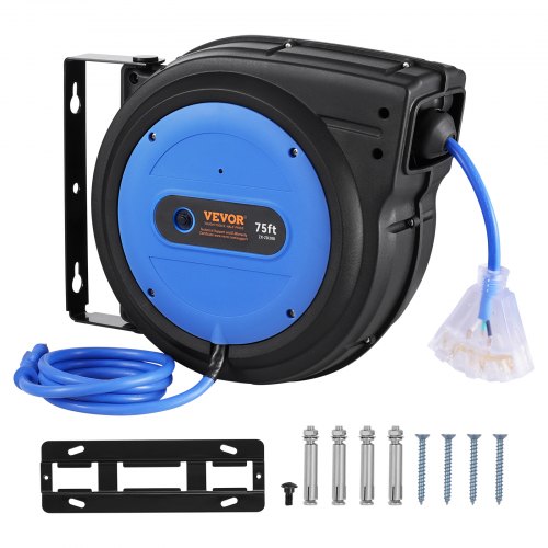 Retractable Extension Cord Reel 75 FT Heavy Duty 14AWG3C SJTOW