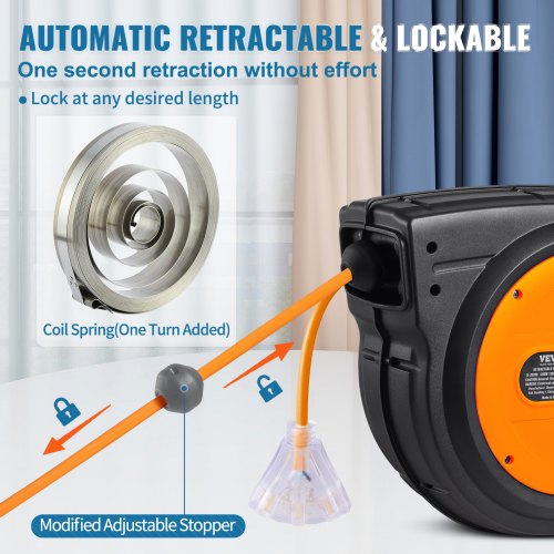 Retractable Extension Cord Reel 80 FT Heavy Duty 12AWG3C SJTOW