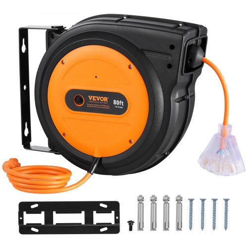 Retractable Extension Cord Reel 80 FT Heavy Duty 12AWG3C SJTOW