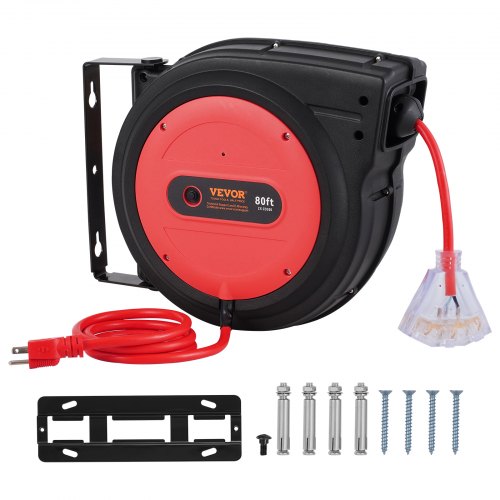 Retractable Extension Cord Reel 80 FT Heavy Duty 12AWG3C SJTOW