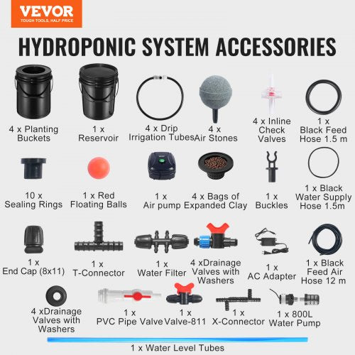 RDWC Hydroponics System Recirculating Deep Water Culture 4 Buckets 5 Gal