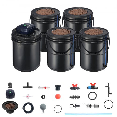 RDWC Hydroponics System Recirculating Deep Water Culture 4 Buckets 5 Gal