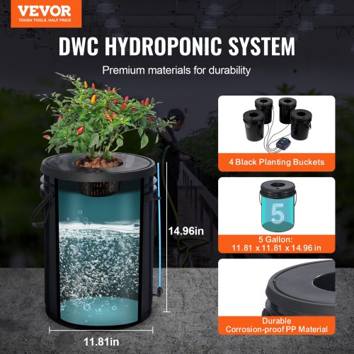 DWC Hydroponic System 5 Gallon 4 Buckets Deep Water Culture Growing