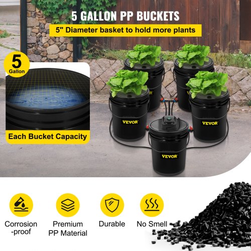 DWC Hydroponic System 5 Gallon 5 Buckets Deep Water Culture Growing