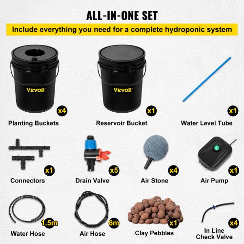 DWC Hydroponic System 5 Gallon 5 Buckets Deep Water Culture Growing