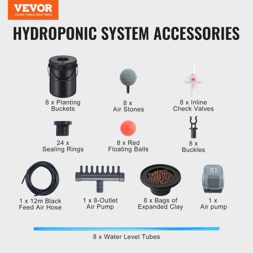 DWC Hydroponic System 5 Gallon 8 Buckets Deep Water Culture Growing