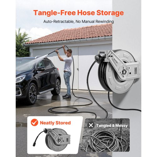 Pressure Washer Hose Reel 65 ft x 14 inch Retractable Power HeavyDuty