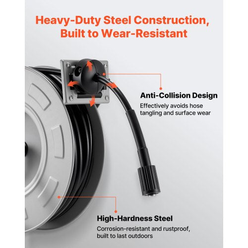 Pressure Washer Hose Reel 65 ft x 14 inch Retractable Power HeavyDuty