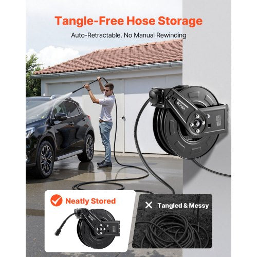 Pressure Washer Hose Reel 60 ft x 14 inch Retractable Power HeavyDuty