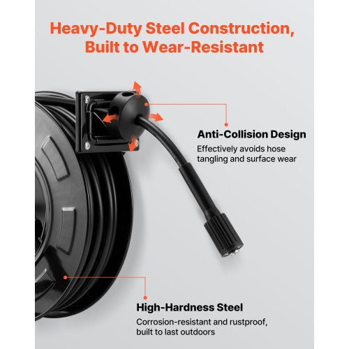 Pressure Washer Hose Reel 60 ft x 14 inch Retractable Power HeavyDuty