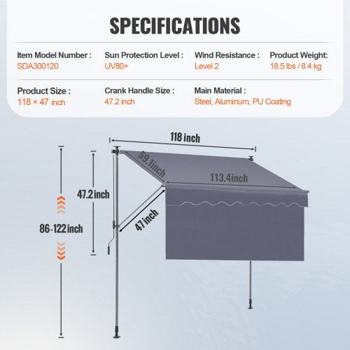 Manual Retractable Awning 118 Outdoor Retractable Patio Awning Sunshade