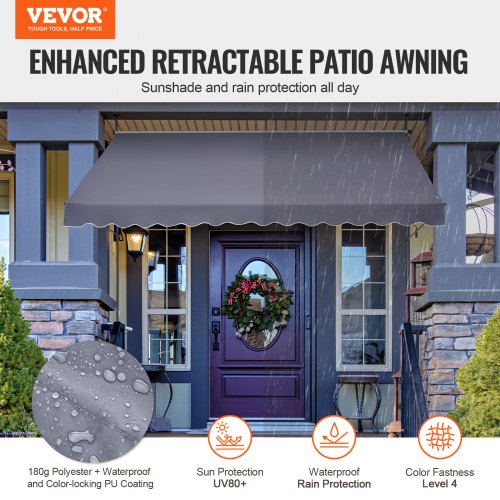 138 x 47 Patio Awning Retractable Awning Sunshade Shelter with Manual