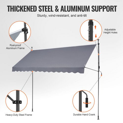 138 x 47 Patio Awning Retractable Awning Sunshade Shelter with Manual