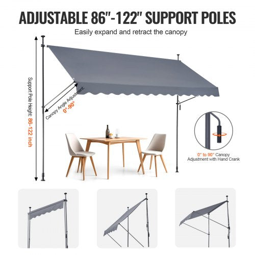138 x 47 Patio Awning Retractable Awning Sunshade Shelter with Manual