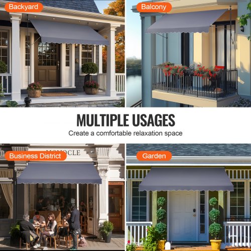 138 x 47 Patio Awning Retractable Awning Sunshade Shelter with Manual