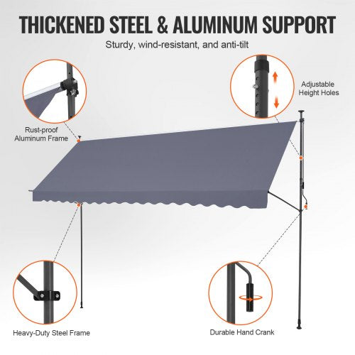 178 x 47 Patio Awning Retractable Awning Sunshade Shelter with Manual
