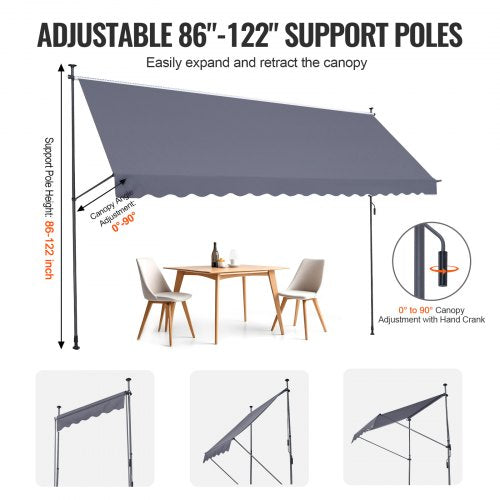 178 x 47 Patio Awning Retractable Awning Sunshade Shelter with Manual