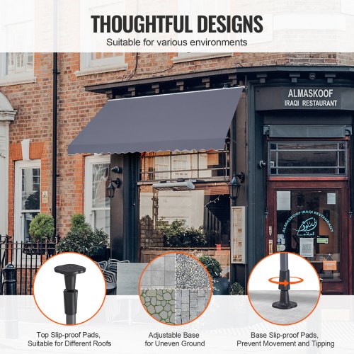 178 x 47 Patio Awning Retractable Awning Sunshade Shelter with Manual