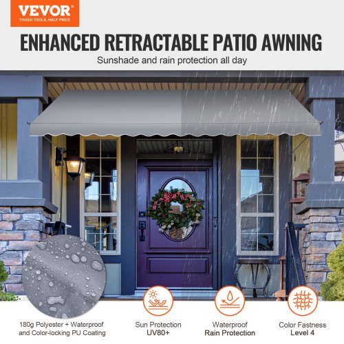 157x47 Patio Awning Retractable Awning Sunshade Shelter with Crank Handle –