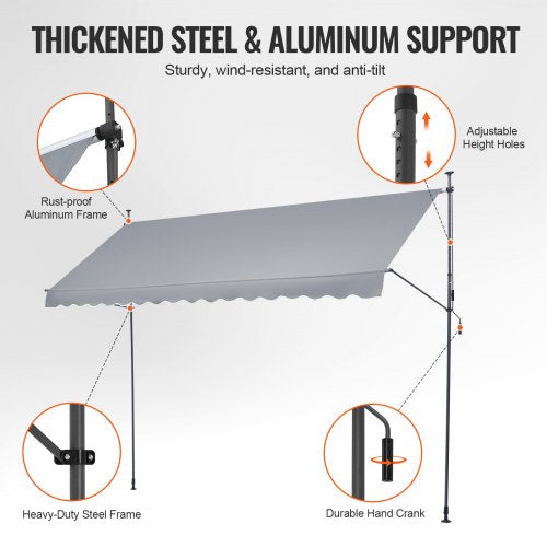 157x47 Patio Awning Retractable Awning Sunshade Shelter with Crank Handle –