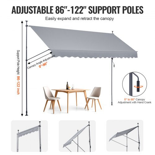 157x47 Patio Awning Retractable Awning Sunshade Shelter with Crank Handle –