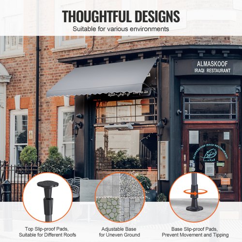 157x47 Patio Awning Retractable Awning Sunshade Shelter with Crank Handle –