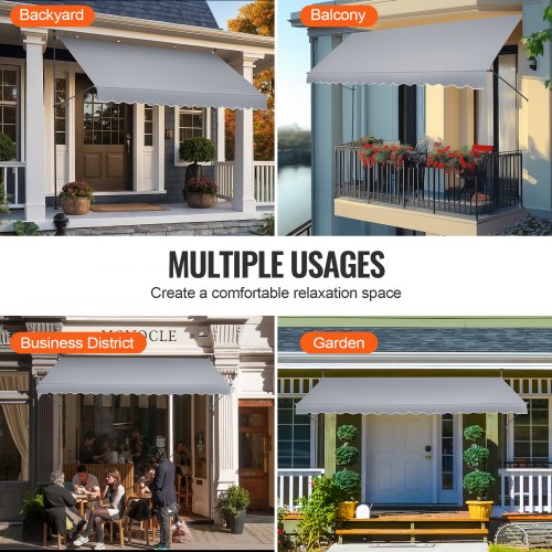 157x47 Patio Awning Retractable Awning Sunshade Shelter with Crank Handle –