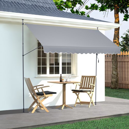 157x47 Patio Awning Retractable Awning Sunshade Shelter with Crank Handle –