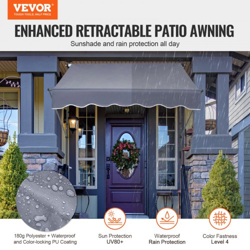 59 x 47 Patio Awning Retractable Awning Sunshade Shelter with Manual Crank