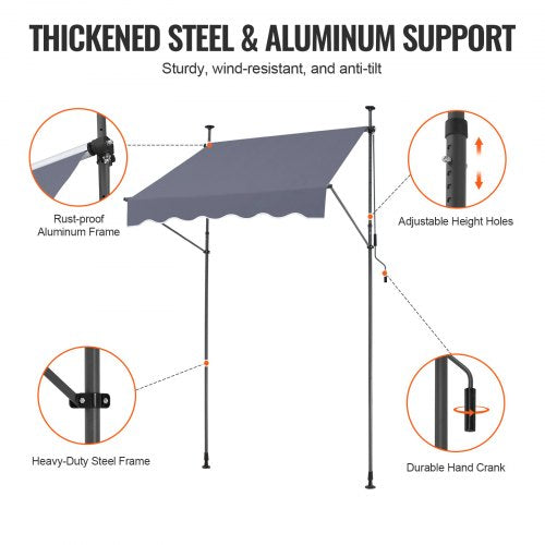 59 x 47 Patio Awning Retractable Awning Sunshade Shelter with Manual Crank