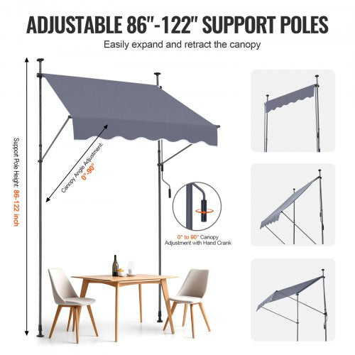 59 x 47 Patio Awning Retractable Awning Sunshade Shelter with Manual Crank
