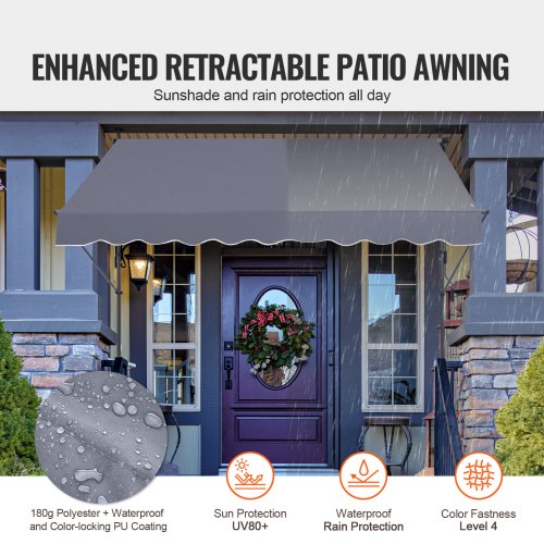 98 x 47 Patio Awning Retractable Awning Sunshade Shelter with Manual Crank