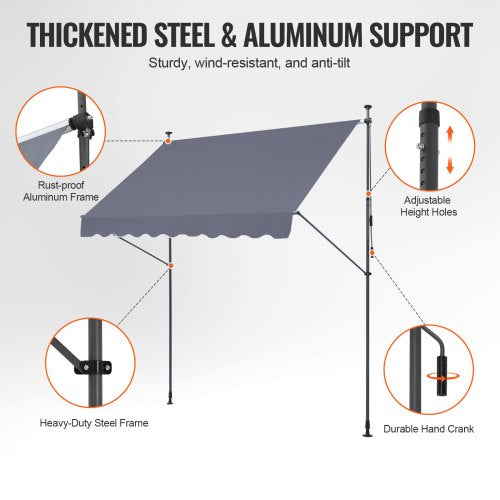 98 x 47 Patio Awning Retractable Awning Sunshade Shelter with Manual Crank