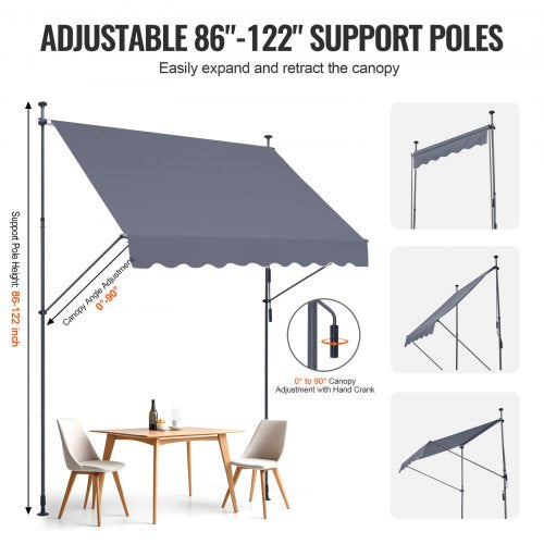 98 x 47 Patio Awning Retractable Awning Sunshade Shelter with Manual Crank