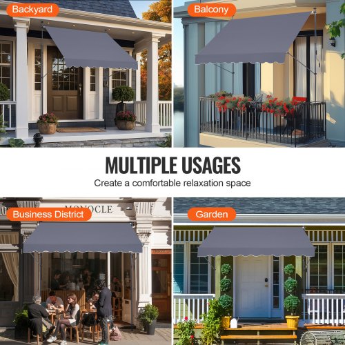 98 x 47 Patio Awning Retractable Awning Sunshade Shelter with Manual Crank