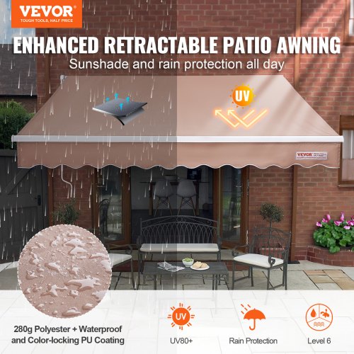 Manual Retractable Awning 12 x 10 ft Outdoor Patio Awning Retractable Sun