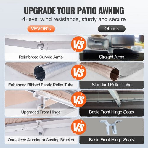 Manual Retractable Awning 12 x 10 ft Outdoor Patio Awning Retractable Sun
