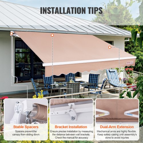 Manual Retractable Awning 12 x 10 ft Outdoor Patio Awning Retractable Sun