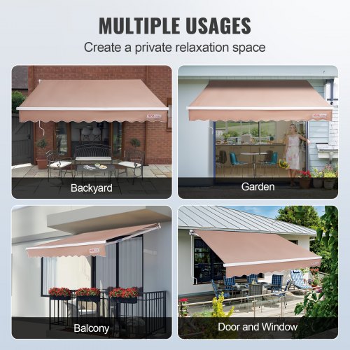 Manual Retractable Awning 12 x 10 ft Outdoor Patio Awning Retractable Sun