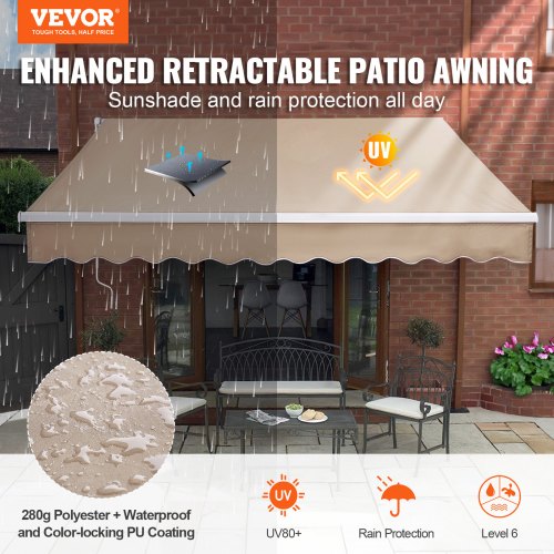 Manual Retractable Awning 8 x 7 ft Outdoor Patio Awning Retractable Sun