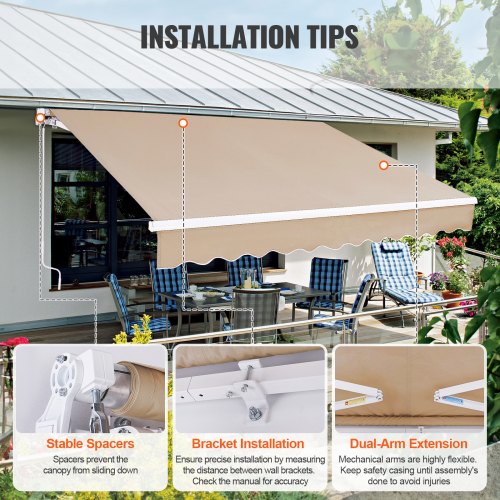 Manual Retractable Awning 8 x 7 ft Outdoor Patio Awning Retractable Sun