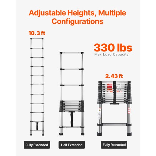 Telescoping Ladder 125ft Stainless Steel Lightweight Extension Ladder