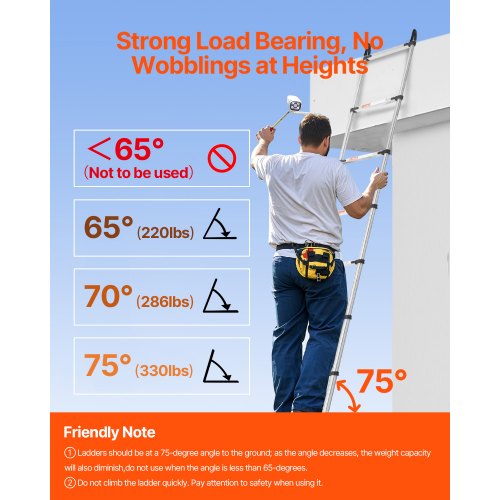 Telescoping Ladder 16.5ft Stainless Steel Lightweight Extension Ladder