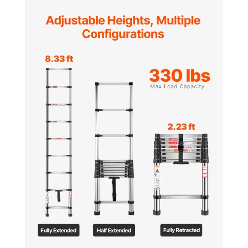 Telescoping Ladder 8.5ft Stainless Steel Lightweight Extension Ladder
