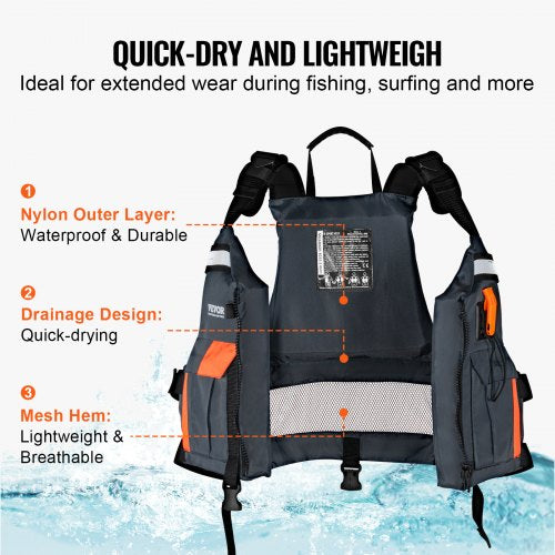 Life Vest for Watersports PFD Life Jacket with Waterproof Nylon 96N