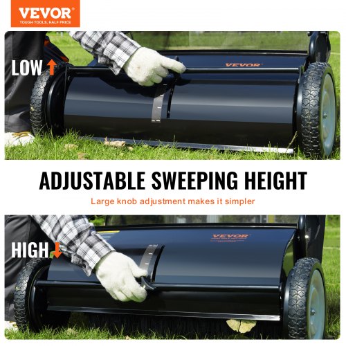 Push Lawn Sweeper 26inch Leaf Grass Collector Strong Rubber Wheels