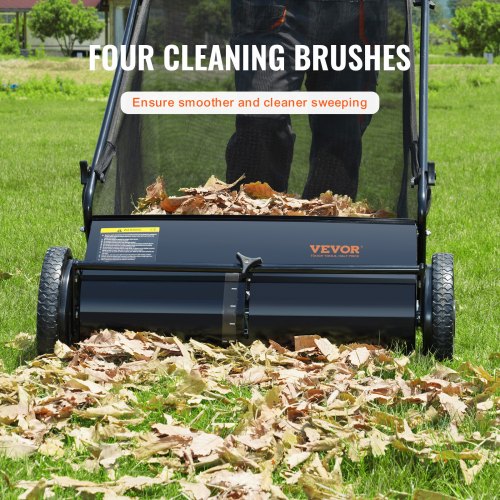 Push Lawn Sweeper 26inch Leaf Grass Collector Strong Rubber Wheels