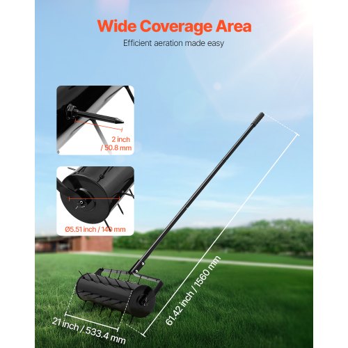 Rolling Lawn Aerator 21inch HeavyDuty Manual Rolling Aerator Lawn