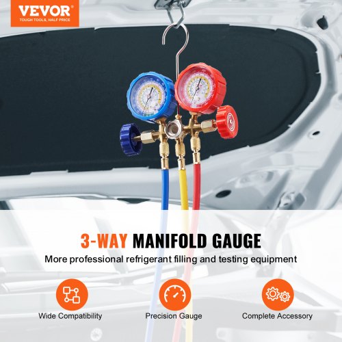 AC Gauge Set – 3 Way AC Manifold Gauge Set for R134A R22 R12 R502