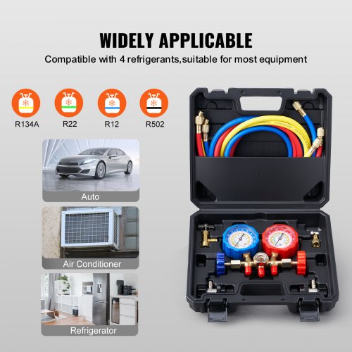 AC Gauge Set – 3 Way AC Manifold Gauge Set for R134A R22 R12 R502